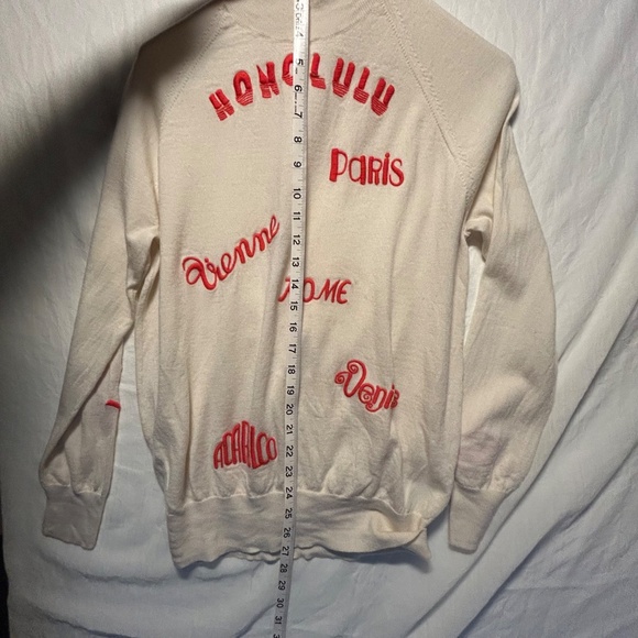 VICTORIAVICTORIA BECKHAM 100% wool cream red city embroidered turtleneck sweater - Picture 10 of 13